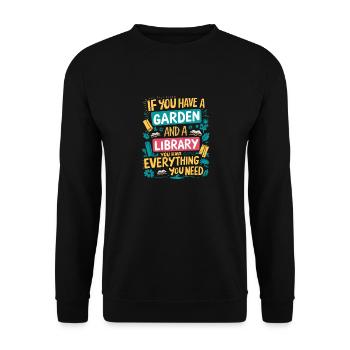 Garten und Bücher – das wahre Glück - Unisex Pullover - Schwarz - Vorne - Alina (178cm) & Michal (187cm)