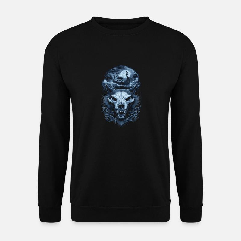 Wikinger – Wölfe & Schiff im Mondlicht - Unisex Pullover - Schwarz