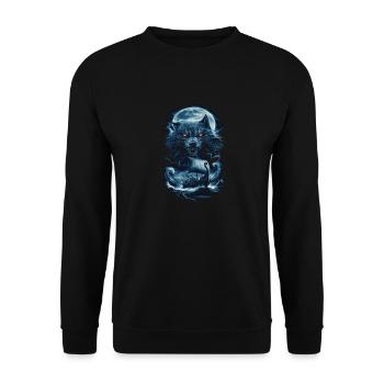 Vikings – Wolves & Ship in the Moonlight - Unisex Sweatshirt - black - Front - Alina (178cm) & Michal (187cm)