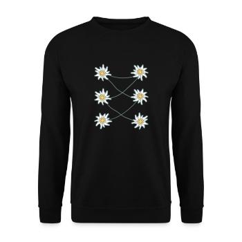 White Alps Edelweiss Flower Mountain Flower Mountains Hiking - Unisex Sweatshirt - black - Front - Alina (178cm) & Michal (187cm)