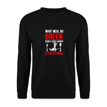 Eine Chilimahlzeit essen Griechische Mythologie - Unisex Pullover - Schwarz - Vorne - Alina (178cm) & Michal (187cm)