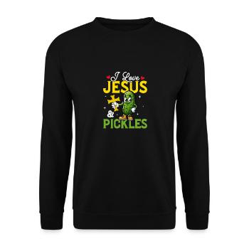 I Love Jesus & Pickles Cucumber Vegan Pickle - Unisex Pullover - Schwarz - Vorne - Alina (178cm) & Michal (187cm)