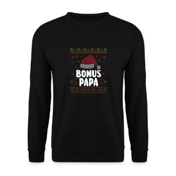 Weihnachten Weihnachtsmann Bonuspapa - Unisex Pullover - Schwarz - Vorne - Alina (178cm) & Michal (187cm)