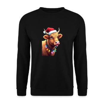 Christmas Highland Cow With Fairy Xmas Lights - Unisex Sweatshirt - black - Front - Alina (178cm) & Michal (187cm)