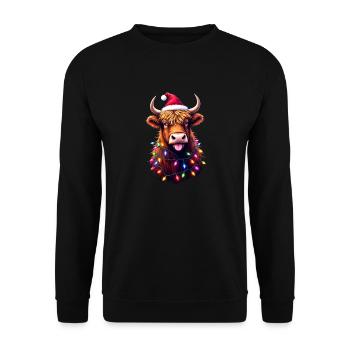 Christmas Highland Cow With Xmas Lights - Unisex Sweatshirt - black - Front - Alina (178cm) & Michal (187cm)