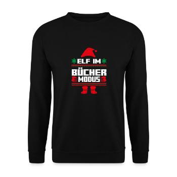 Christmas Elf Christmas Reading Books Elf - Unisex Sweatshirt - black - Front - Alina (178cm) & Michal (187cm)