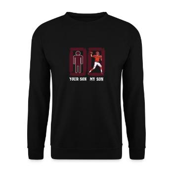 Dein Sohn Mein Sohn Rugby Fußball - Unisex Pullover - Schwarz - Vorne - Alina (178cm) & Michal (187cm)