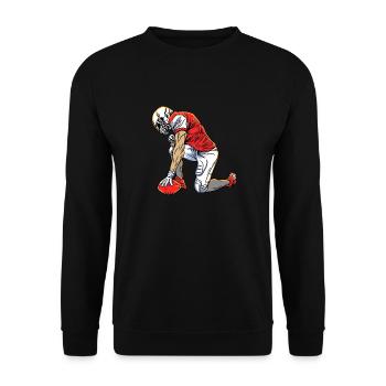 Rugby Fußballer Kniender Fußball - Unisex Pullover - Schwarz - Vorne - Alina (178cm) & Michal (187cm)