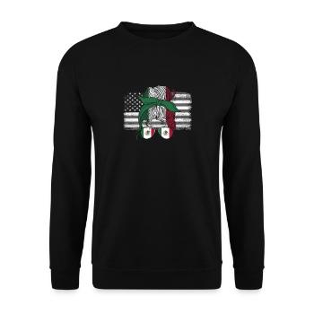 Mexiko Mexico Mexikaner Geschenk Flagge Fußball - Unisex Pullover - Schwarz - Vorne - Alina (178cm) & Michal (187cm)