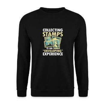 Lustige Briefmarken Briefmarkensammlung Humor - Unisex Pullover - Schwarz - Vorne - Alina (178cm) & Michal (187cm)