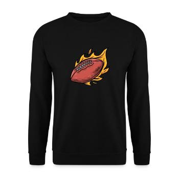 Sport Rugby Fußballer Flammender Fußball - Unisex Pullover - Schwarz - Vorne - Alina (178cm) & Michal (187cm)
