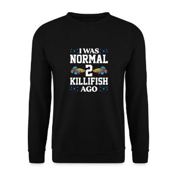 I was normal 2 killifish ago Design - Unisex Pullover - Schwarz - Vorne - Alina (178cm) & Michal (187cm)