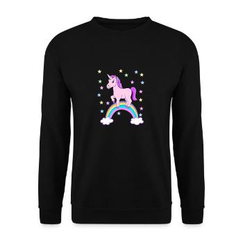Einhorn Regenbogen Geschenkidee - Unisex Pullover - Schwarz - Vorne - Alina (178cm) & Michal (187cm)