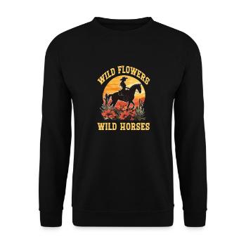 Wild Flowers Wild Horses Pferde Reiten - Unisex Pullover - Schwarz - Vorne - Alina (178cm) & Michal (187cm)