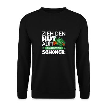 Hut mit schönem Spruch - Unisex Pullover - Schwarz - Vorne - Alina (178cm) & Michal (187cm)