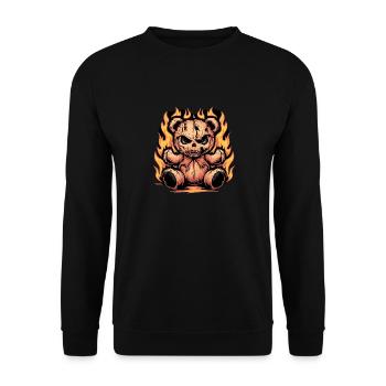 Fierce Flaming Teddy Bear Cool Statement - Unisex Pullover - Schwarz - Vorne - Alina (178cm) & Michal (187cm)