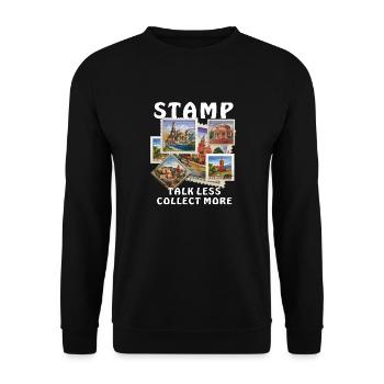 STAMP TALK LESS COLLECT MORE - Unisex Sweatshirt - black - Front - Alina (178cm) & Michal (187cm)