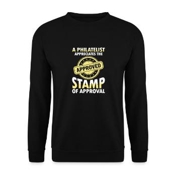 A Philatelist Appreciates The Stamp Of Approval - Unisex Pullover - Schwarz - Vorne - Alina (178cm) & Michal (187cm)