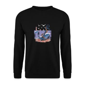 Nautischer Anker und Leuchtturm Ozean Szene - Unisex Pullover - Schwarz - Vorne - Alina (178cm) & Michal (187cm)