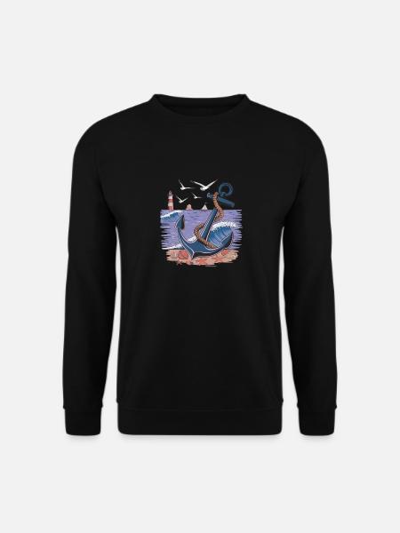 Nautischer Anker und Leuchtturm Ozean Szene - Unisex Pullover - Schwarz