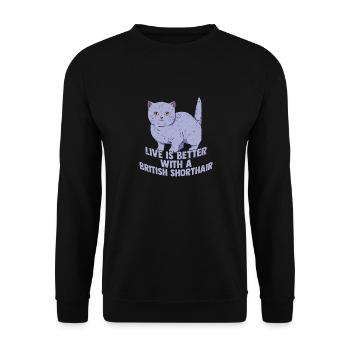 Vivre c’est mieux avec un propriétaire de chat britannique à poil court - Sweat-shirt Unisexe - noir - Devant - Alina (178cm) & Michal (187cm)