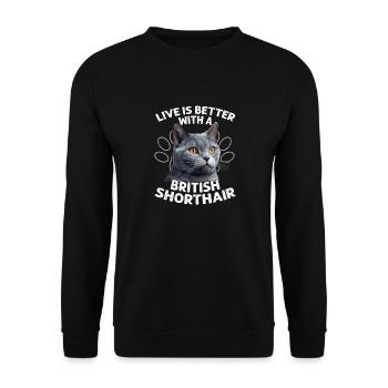 Vivre c’est mieux avec un chaton British Shorthair Own - Sweat-shirt Unisexe - noir - Devant - Alina (178cm) & Michal (187cm)