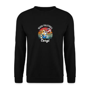 Beachvolleyball Corgi Lustiger Hund Humor Retro - Unisex Pullover - Schwarz - Vorne - Alina (178cm) & Michal (187cm)