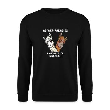 ALPAKA-PARADIES KNUDDEL DICH GLÜCKLICH - Unisex Pullover - Schwarz - Vorne - Alina (178cm) & Michal (187cm)