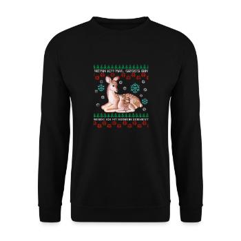 Lustiger Spruch Ugly Christmas mit Reh - Unisex Pullover - Schwarz - Vorne - Alina (178cm) & Michal (187cm)