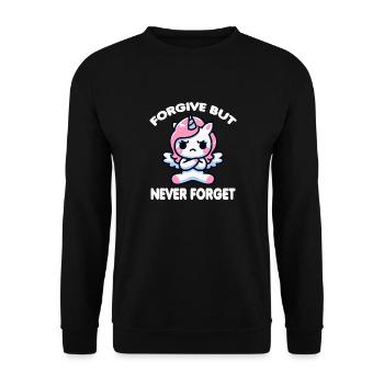 Verzeihen, aber niemals Vergessen Süßes Einhorn Lustig - Unisex Pullover - Schwarz - Vorne - Alina (178cm) & Michal (187cm)
