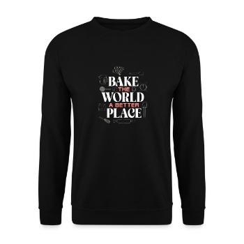 Bake The World A Better Place – Baking for a - Unisex Sweatshirt - black - Front - Alina (178cm) & Michal (187cm)