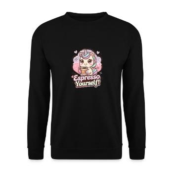 Einhorn Esprsso Yourself für Einhorn Fan - Unisex Pullover - Schwarz - Vorne - Alina (178cm) & Michal (187cm)