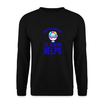 Adulting Happens Eisbecher-Creme - Unisex Pullover - Schwarz - Vorne - Alina (178cm) & Michal (187cm)