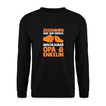 Opa Und Enkelin - Unisex Pullover - Schwarz - Vorne - Alina (178cm) & Michal (187cm)