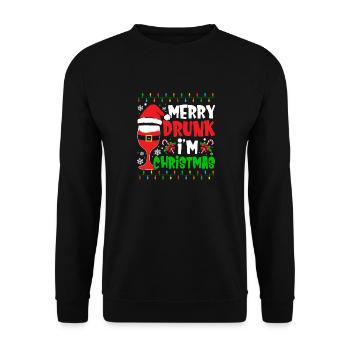 Merry Drunk I'm Christmas Wine Beer Spirit - Unisex Pullover - Schwarz - Vorne - Alina (178cm) & Michal (187cm)