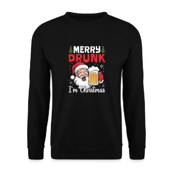 Merry Drunk I'm Christmas Spirit Wine Beer - Unisex Pullover - Schwarz - Vorne - Alina (178cm) & Michal (187cm)