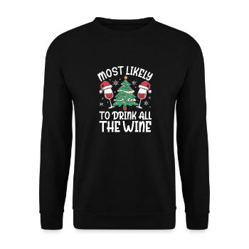 Most Likely To Drink All The Wine Christmas Drinki - Unisex Pullover - Schwarz - Vorne - Alina (178cm) & Michal (187cm)