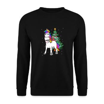 Weihnachten Kind Kinder Bescherung Einhorn Teddy - Unisex Pullover - Schwarz - Vorne - Alina (178cm) & Michal (187cm)