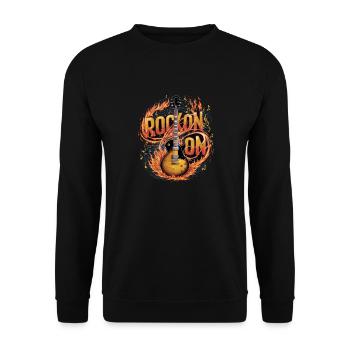 Feurige Musikgitarre mit Rock On Design - Unisex Pullover - Schwarz - Vorne - Alina (178cm) & Michal (187cm)