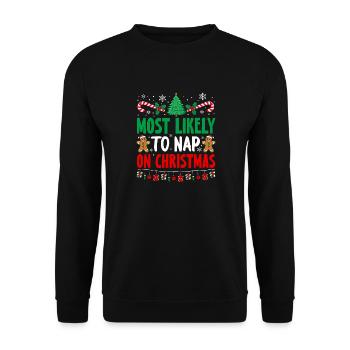 Most Likely To Nap On Christmas Sleep Holiday - Unisex Pullover - Schwarz - Vorne - Alina (178cm) & Michal (187cm)