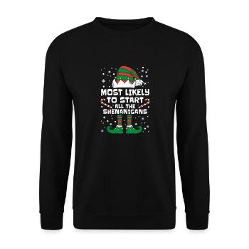 Most Likely To Start All The Shenanigans Christmas - Unisex Sweatshirt - black - Front - Alina (178cm) & Michal (187cm)