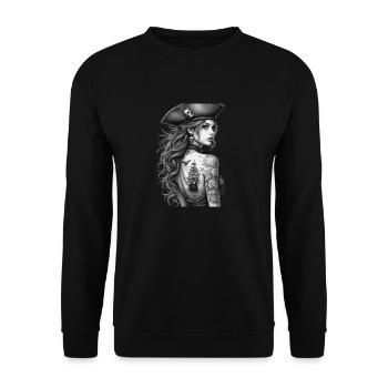 Vintage Piraten Abenteuer Kunstwerk - Unisex Pullover - Schwarz - Vorne - Alina (178cm) & Michal (187cm)