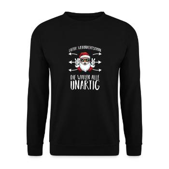 Lieber Weihnachtsmann Die Waren Alle Unartig - Unisex Pullover - Schwarz - Vorne - Alina (178cm) & Michal (187cm)