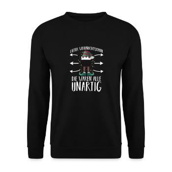 Elf Weihnachtsmann Weihnacht Frohe Weihnachten - Unisex Pullover - Schwarz - Vorne - Alina (178cm) & Michal (187cm)