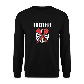Dart Spieler TREFFER! Lustiges Dart Spielen - Unisex Pullover - Schwarz - Vorne - Alina (178cm) & Michal (187cm)