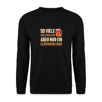 Glühwein SO VIELE VOLLPFOSTEN NUR EIN GLÜHWEIN - Unisex Pullover - Schwarz - Vorne - Alina (178cm) & Michal (187cm)