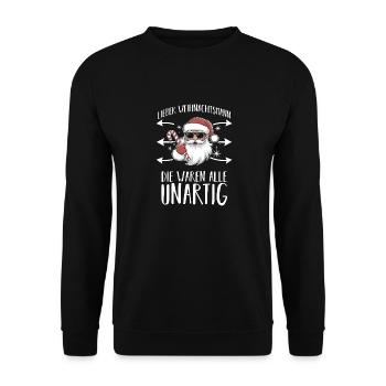 Weihnachtsmann Weihnacht Frohe Weihnachten - Unisex Pullover - Schwarz - Vorne - Alina (178cm) & Michal (187cm)