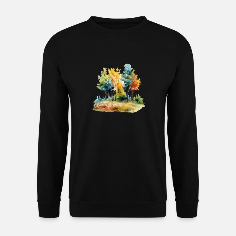 Herbstwald Aquarell Autumn Forest Watercolor - Unisex Pullover - Schwarz