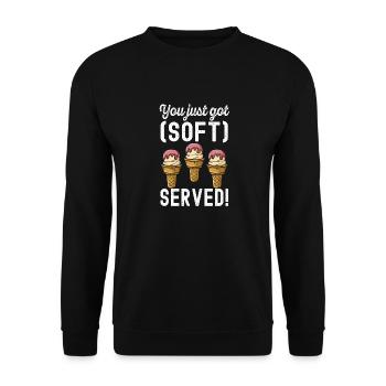 Du hast weich servierte Eisbecher Frozen Cream - Unisex Pullover - Schwarz - Vorne - Alina (178cm) & Michal (187cm)