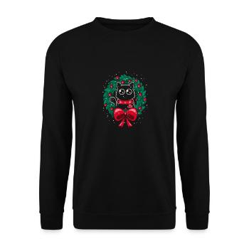 Katze Weihnachtskranz Frohe Weihnachten - Unisex Pullover - Schwarz - Vorne - Alina (178cm) & Michal (187cm)